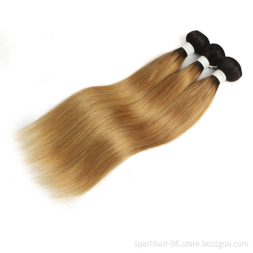 SPARK 10A Ombre Human Hair Bundles 1b/27 Brazilian Honey Blonde Straight Hair Extension Weave 34 36 38 40 Inch Cheap Hair Vendor